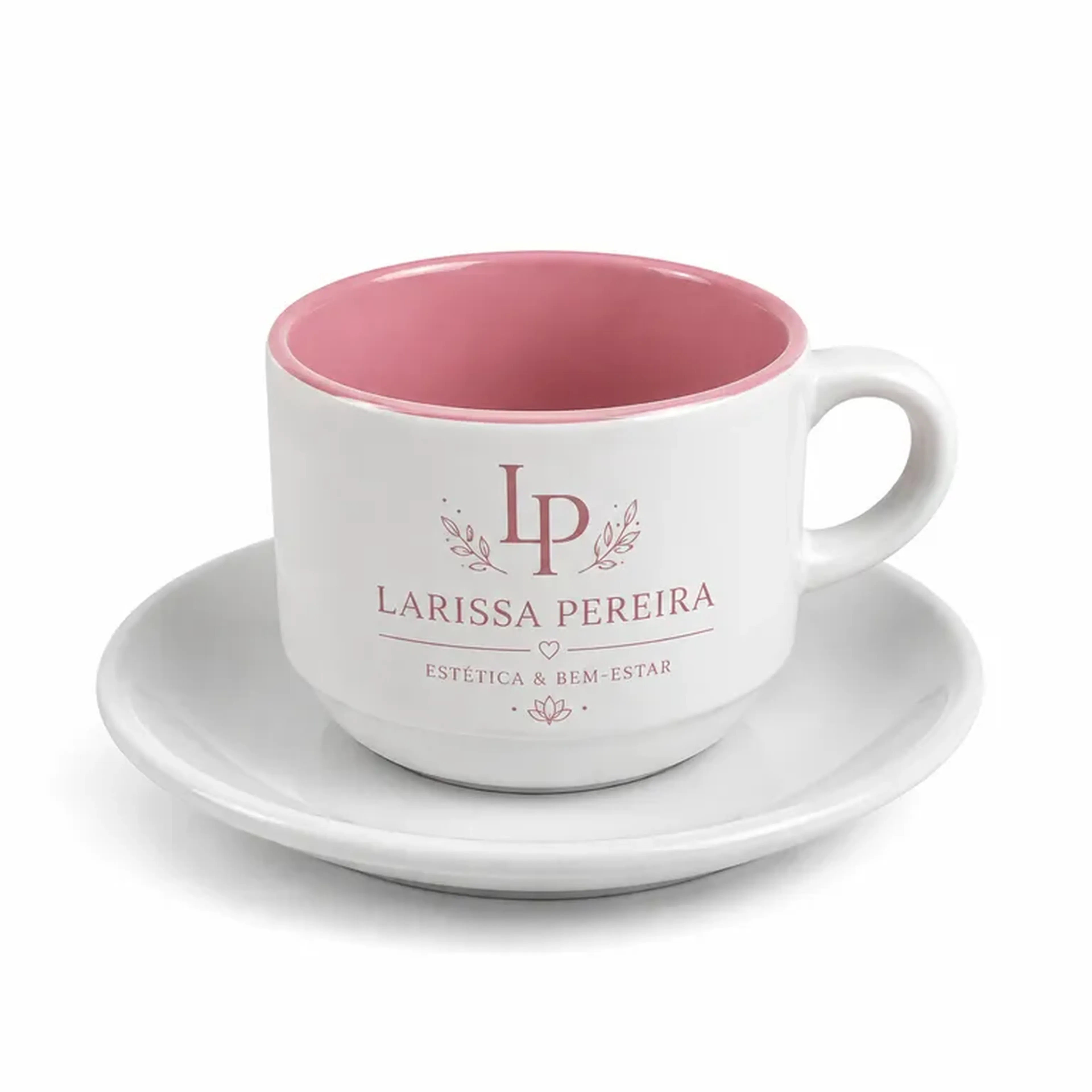 Xícara com pires interior colorido - 150ml imagem
