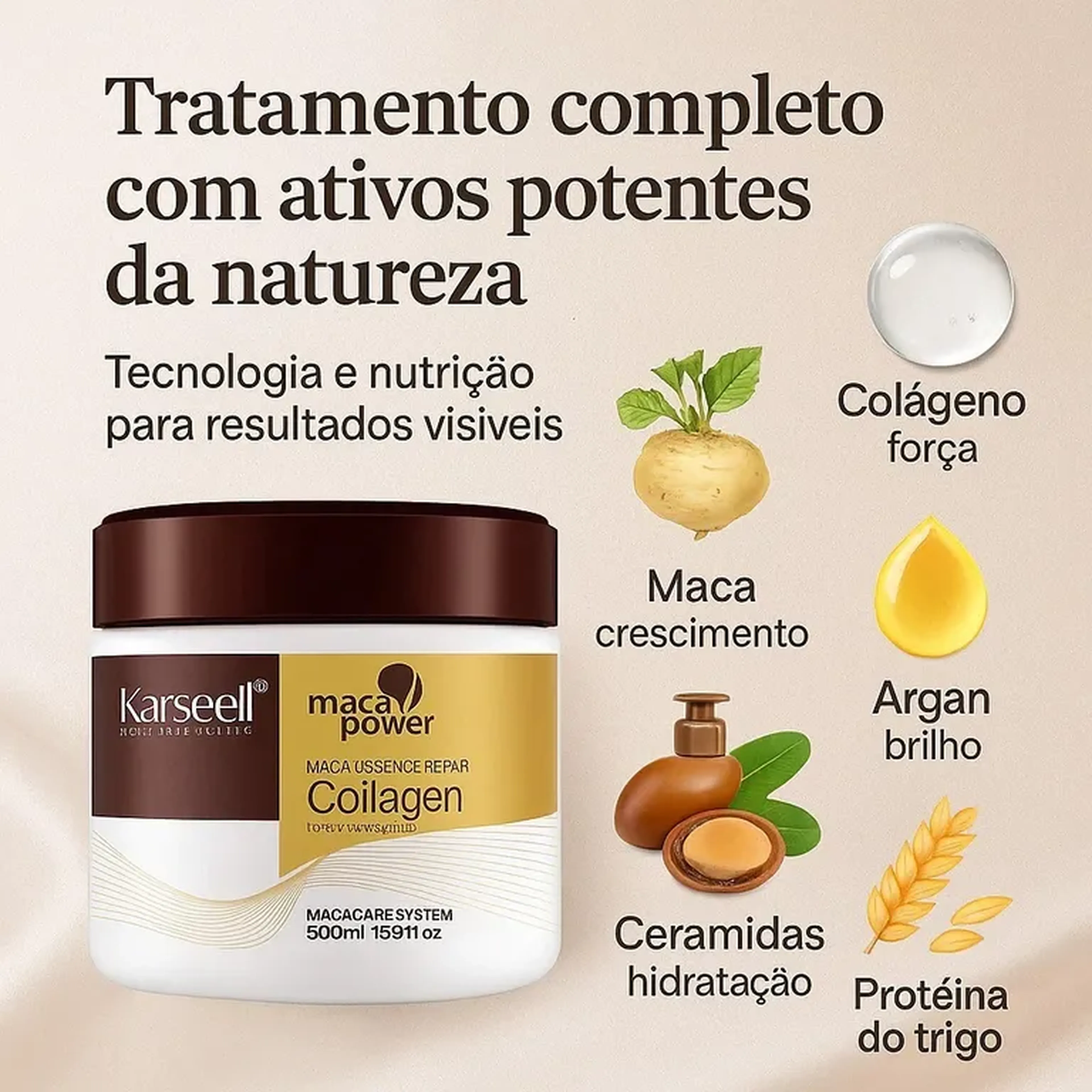 Karseell Collagen Tratamento Capilar 500g Mascara Maca Power Hid imagem