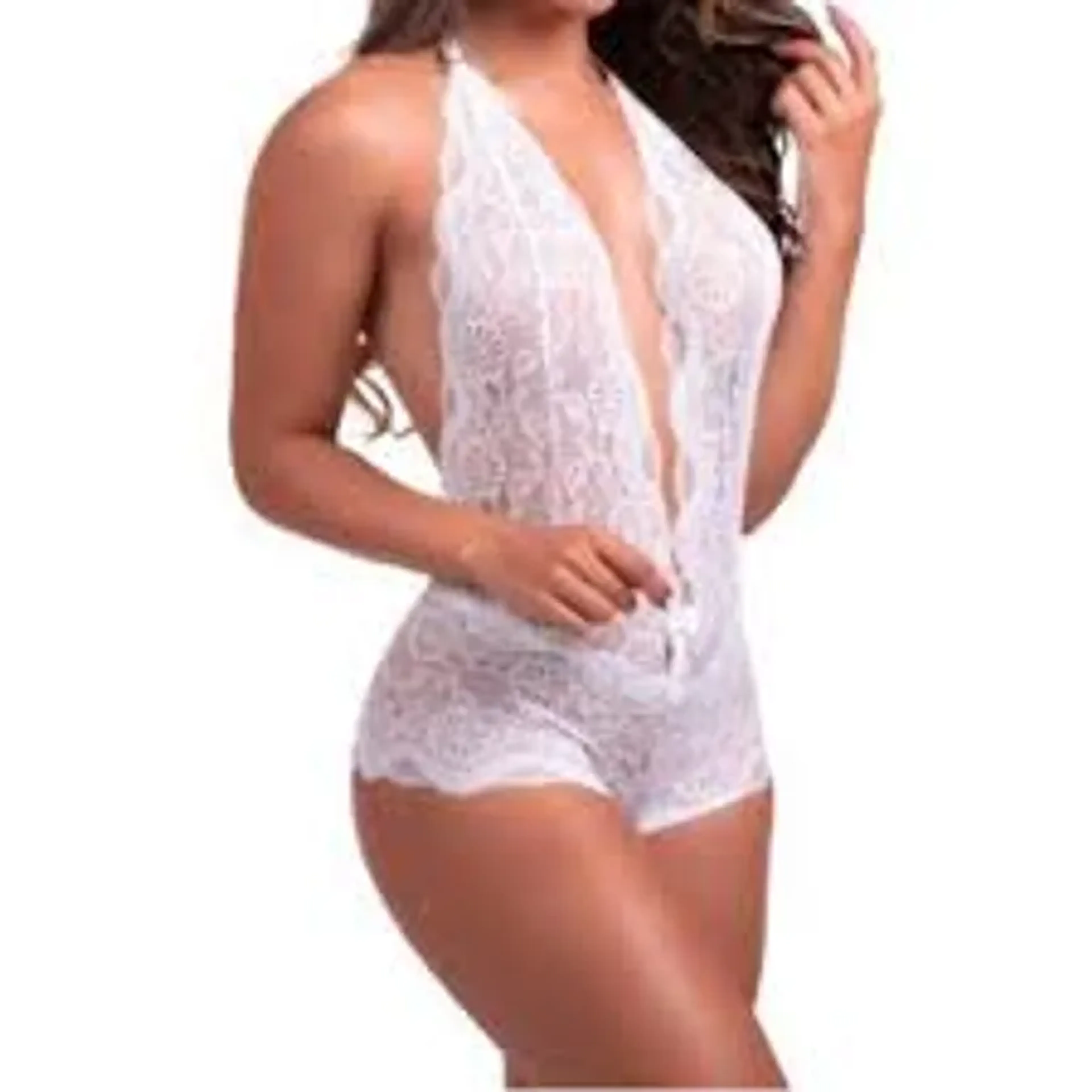 Body Rendado Decote Sexy Branco Gg Branco imagem
