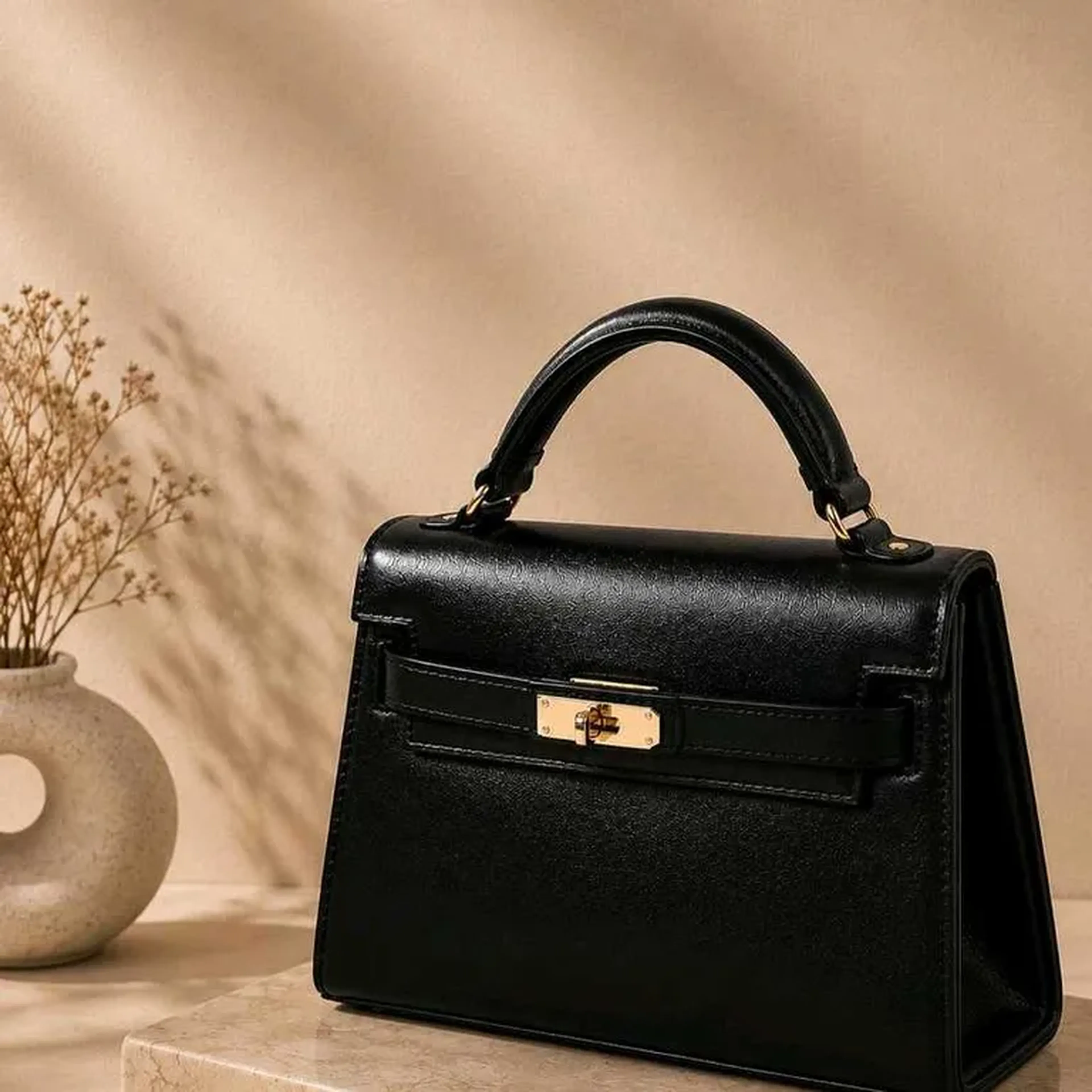 Bolsa Satchel Couro Preto imagem