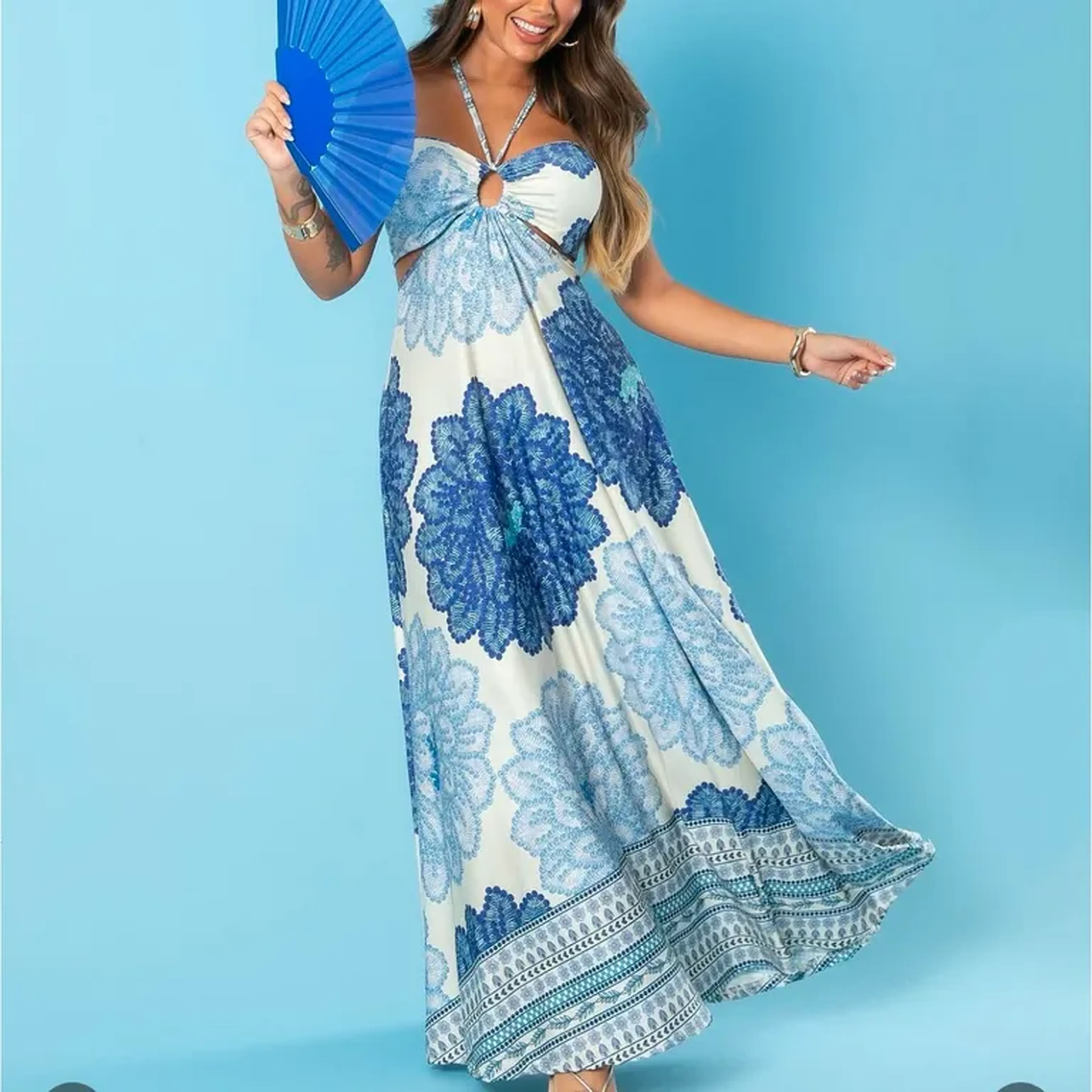 Vestido lótus azul imagem