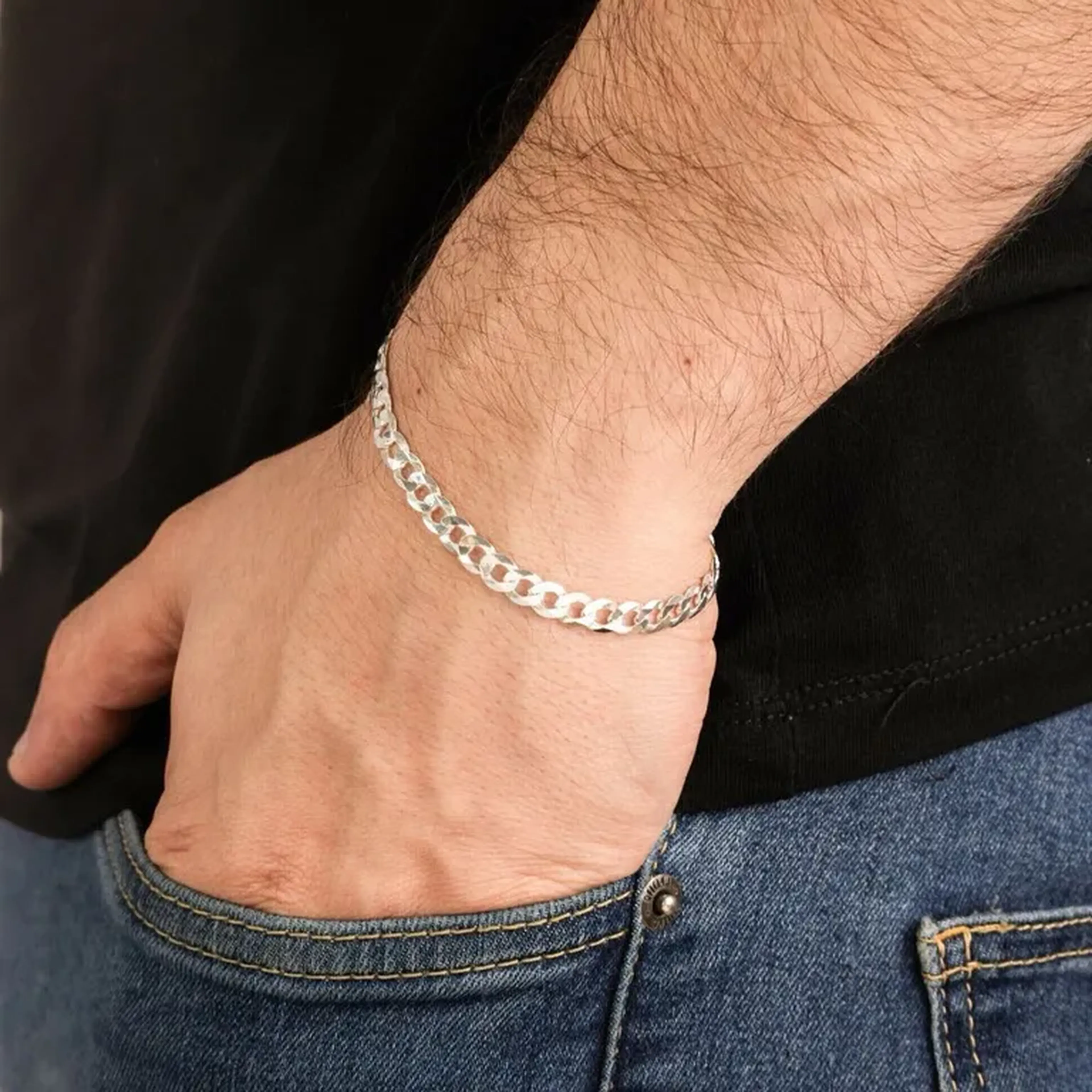 Pulseira Masculina Elos Grumet 6mm. Prata Legítima imagem