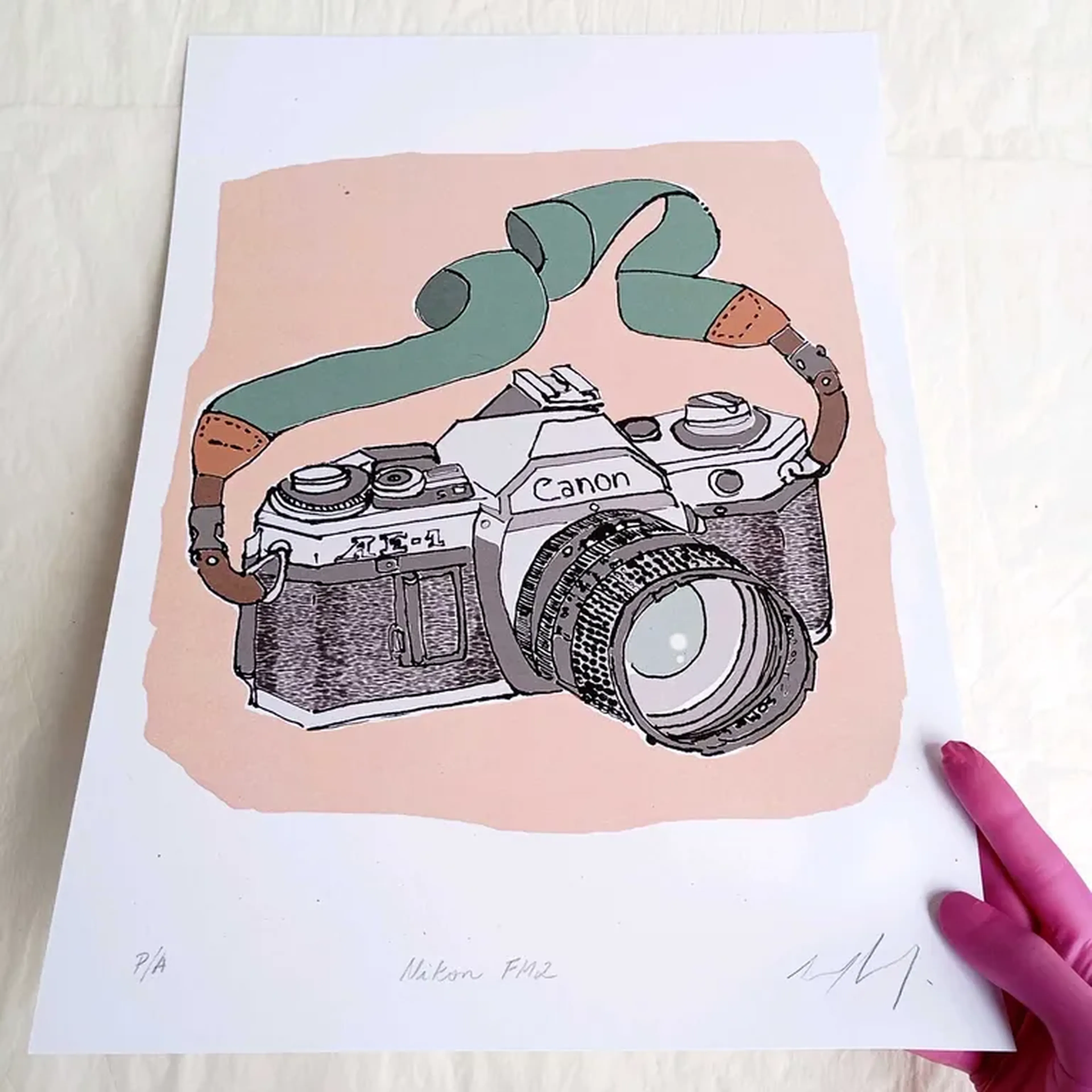 We Love Cameras - Canon AE1 - 30x42 cm gravura assinada imagem