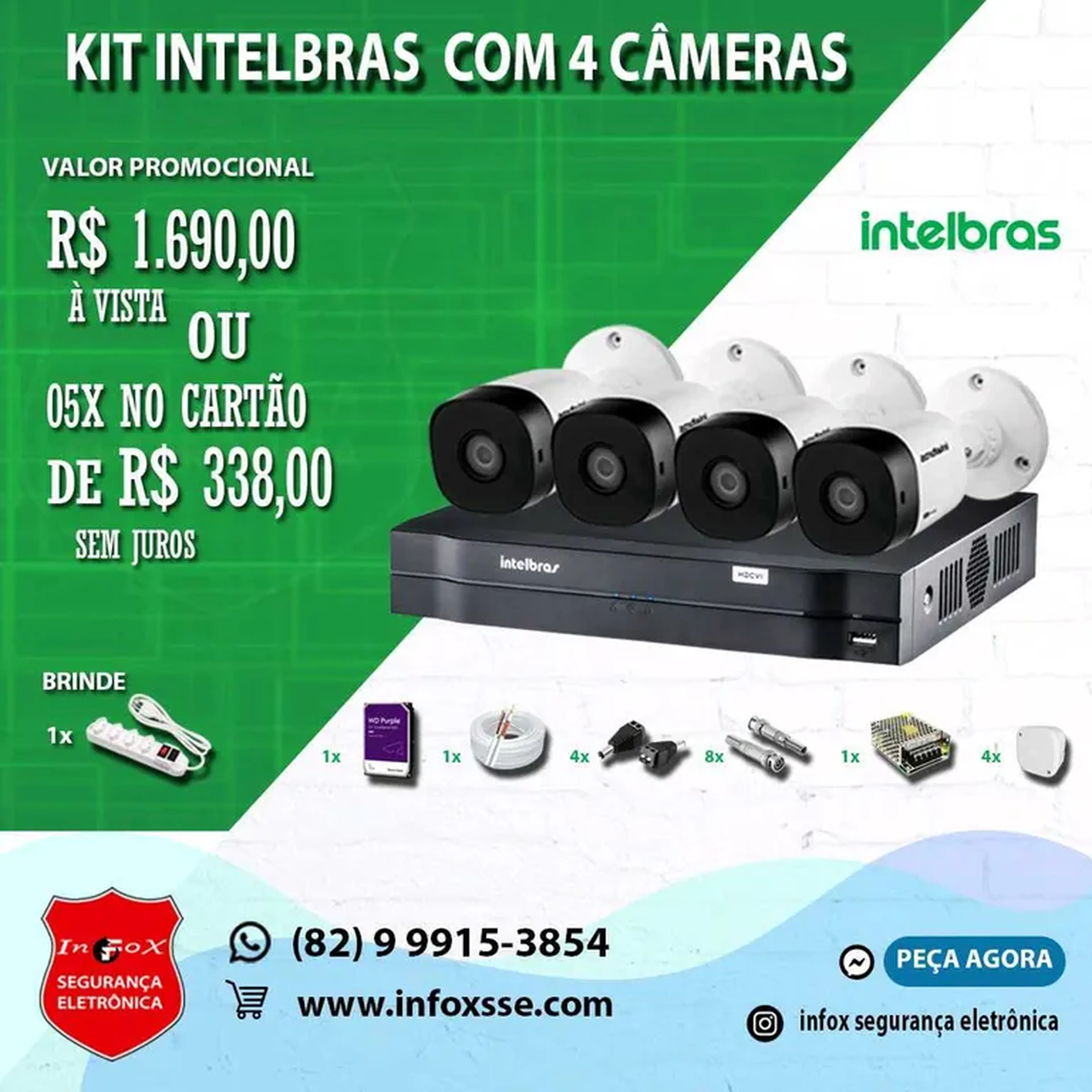 Kit Intelbras com 4 Câmeras Infravermelho imagem