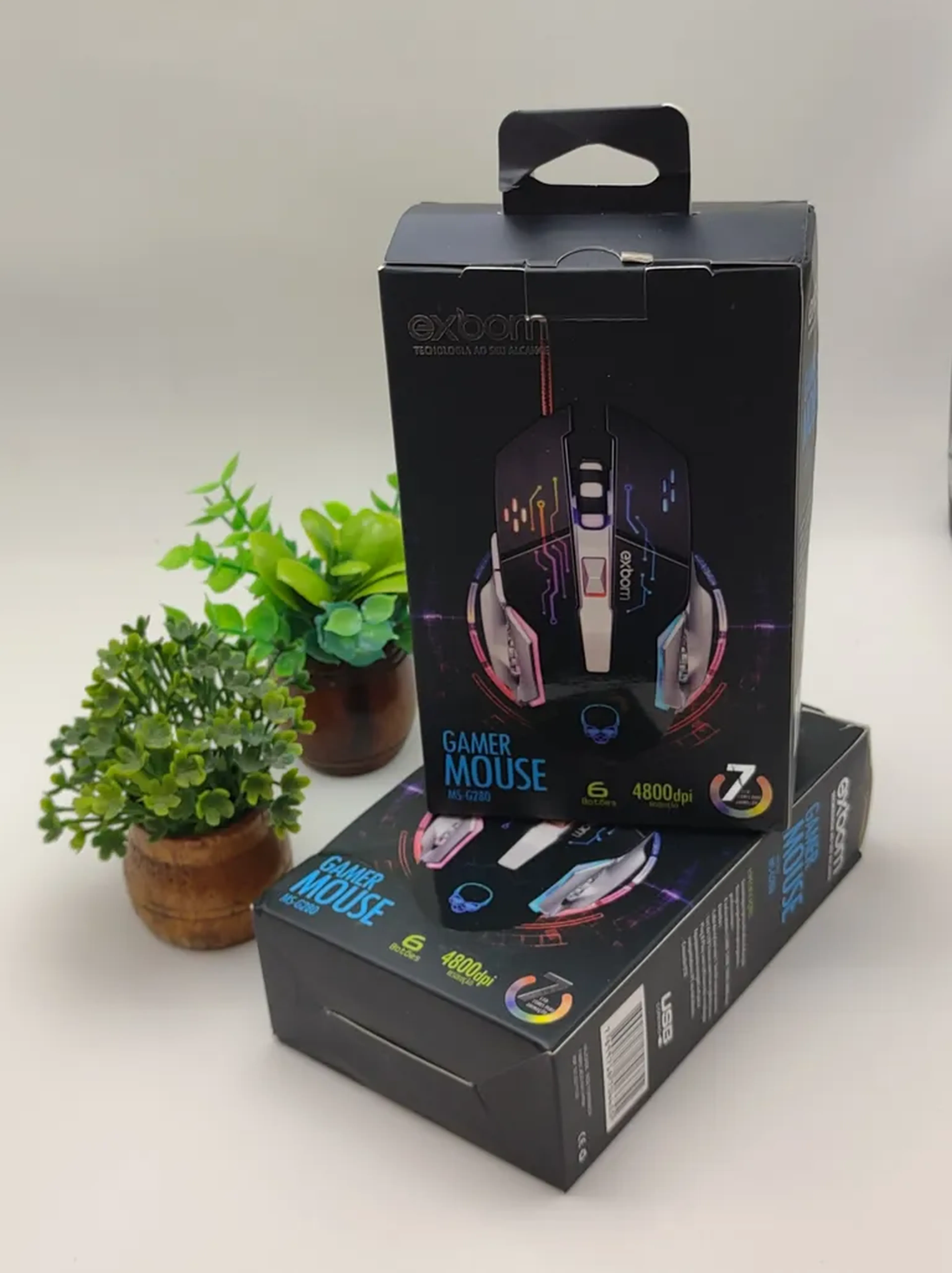 Mouse Gamer RGB com fio Exbom MS-G280 4800 DPI 6 Botões preto imagem