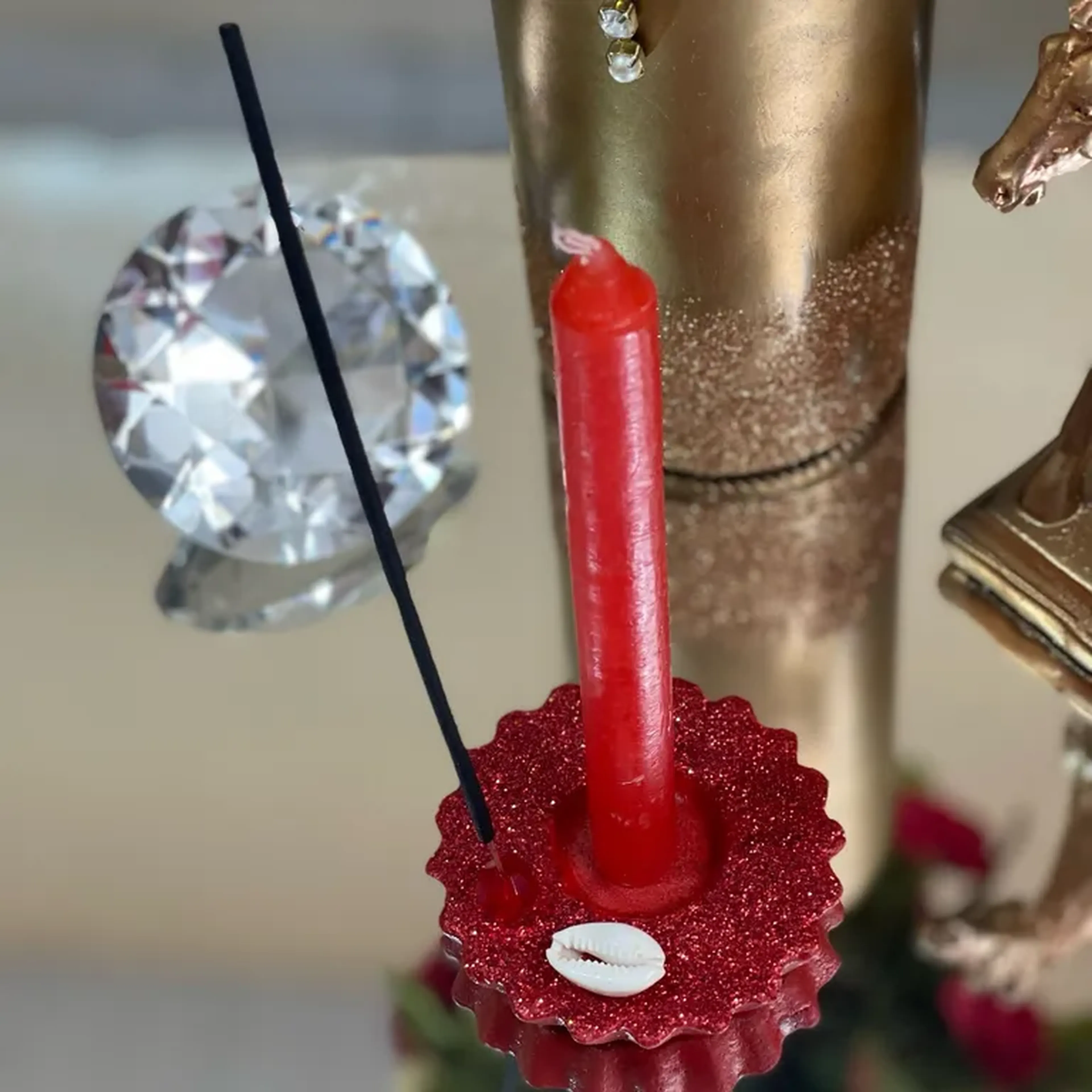Mini porta vela vermelho imagem