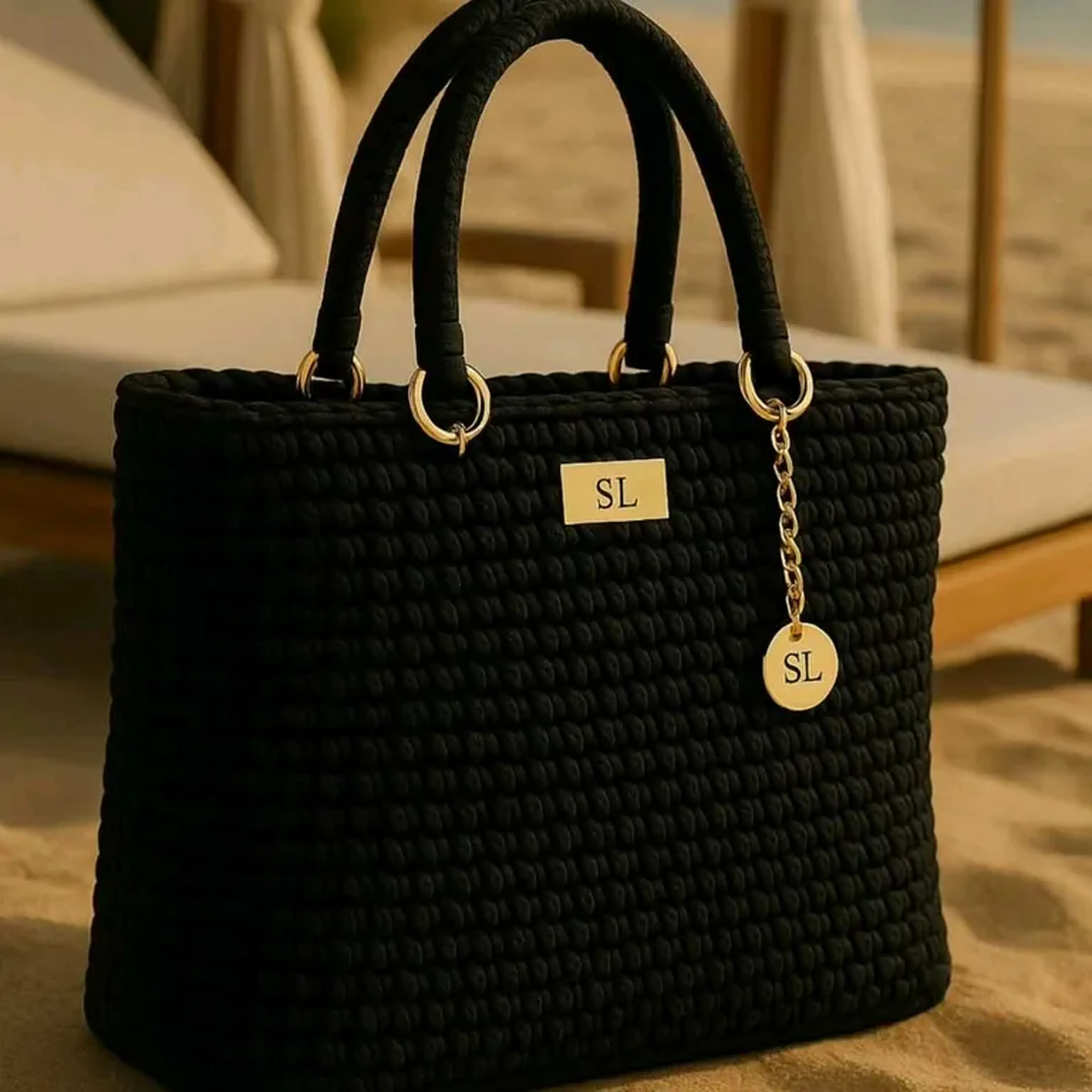 Bolsa Duna di Mare Preta - Bolsa de Praia Luxo Artesanal imagem