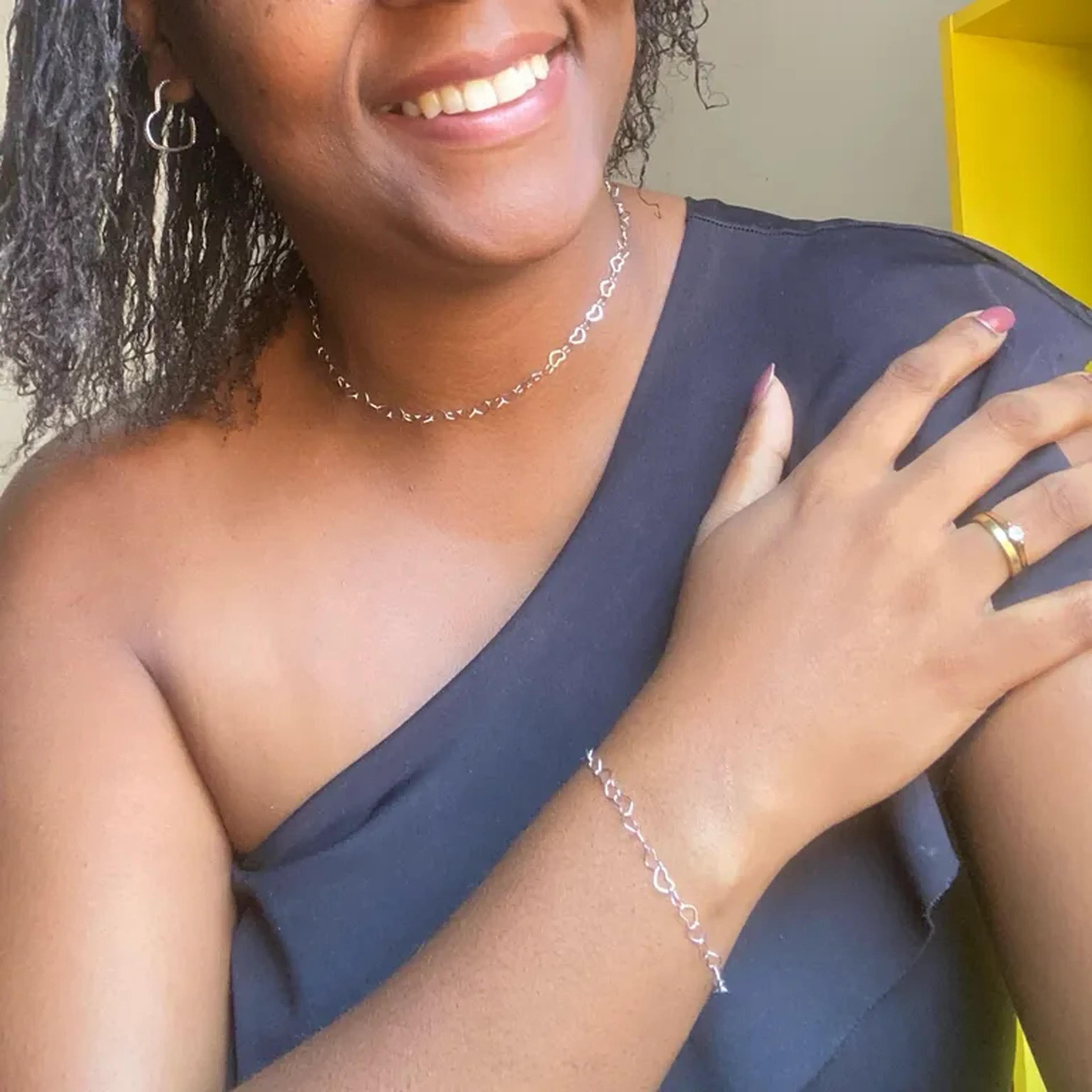Conjunto Choker+Pulseira de Coração inoxidável imagem