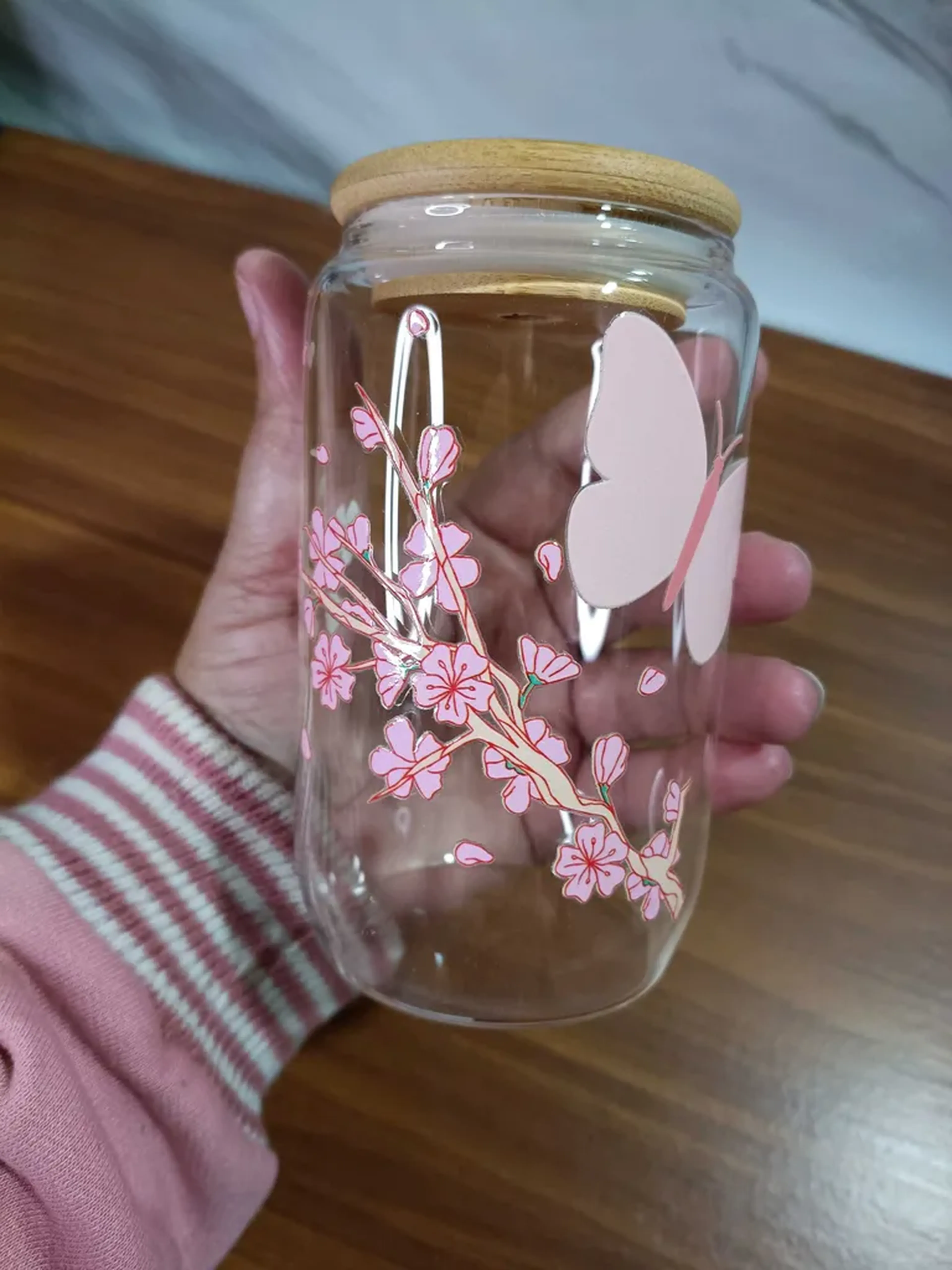 Copo de vidro com canudo Decorado imagem