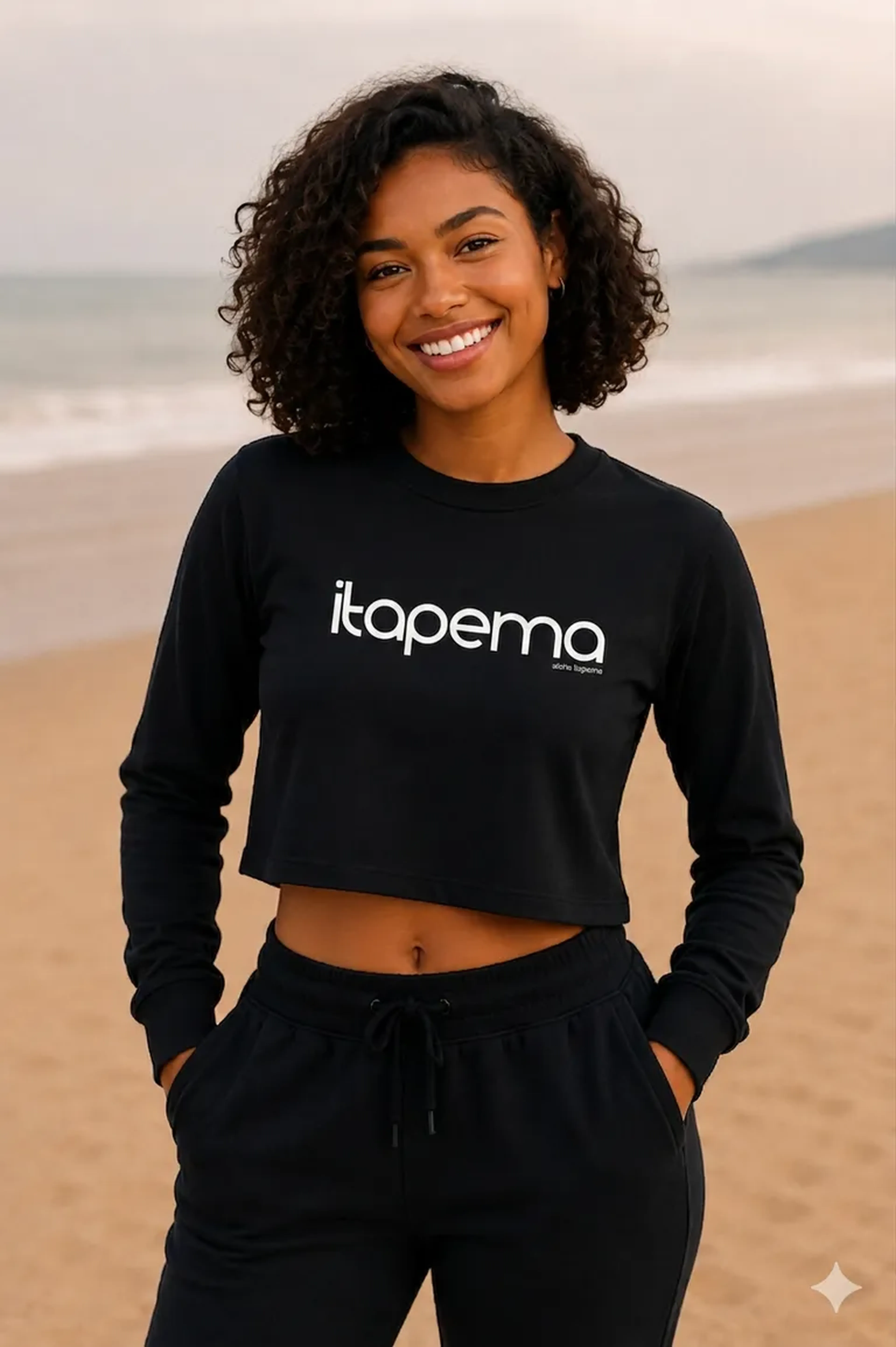 Cropped Manga Preto Itapema Branco imagem