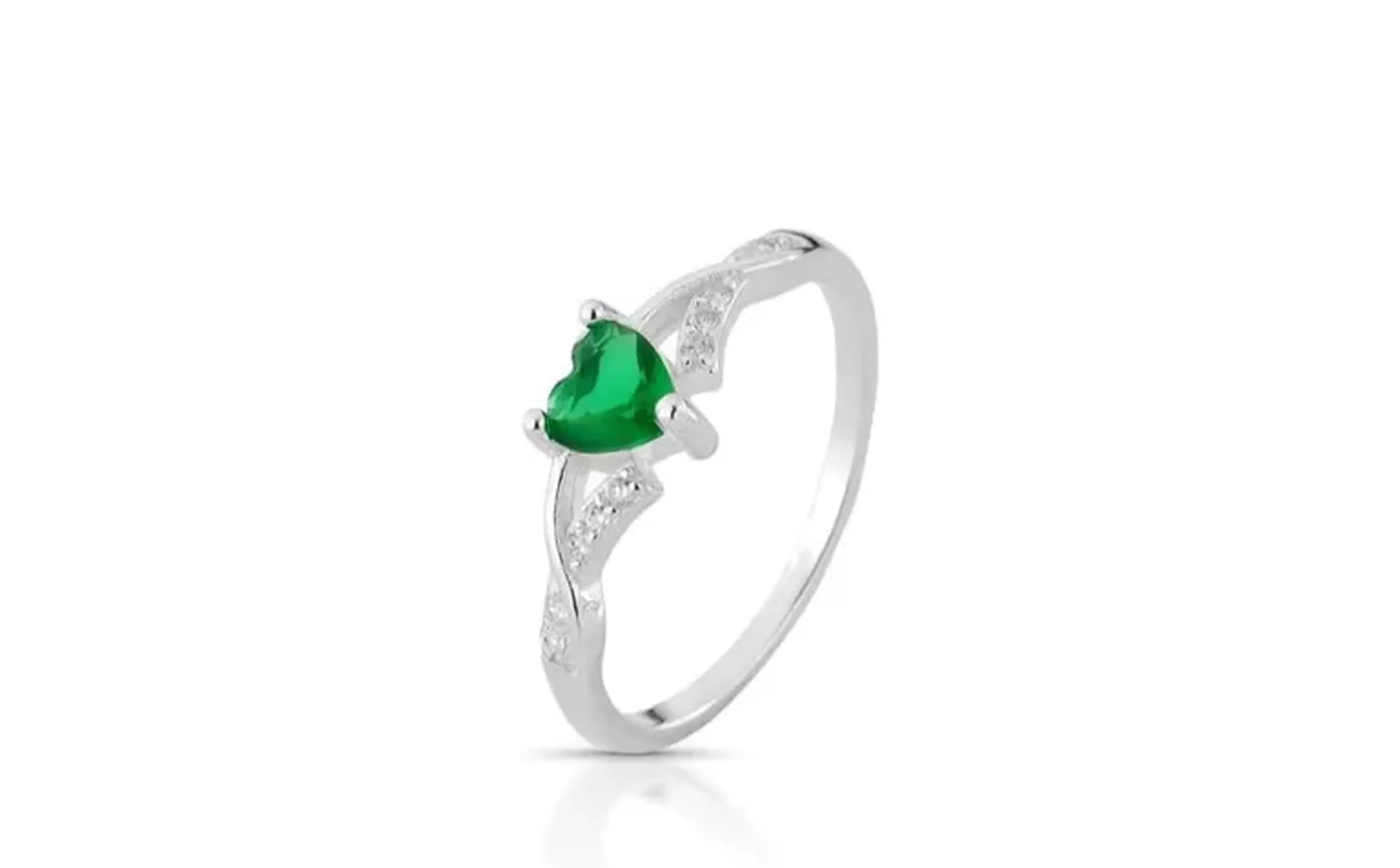 Anel Solitário Coração Prata 925 Zircônia Verde Esmeralda Crave imagem