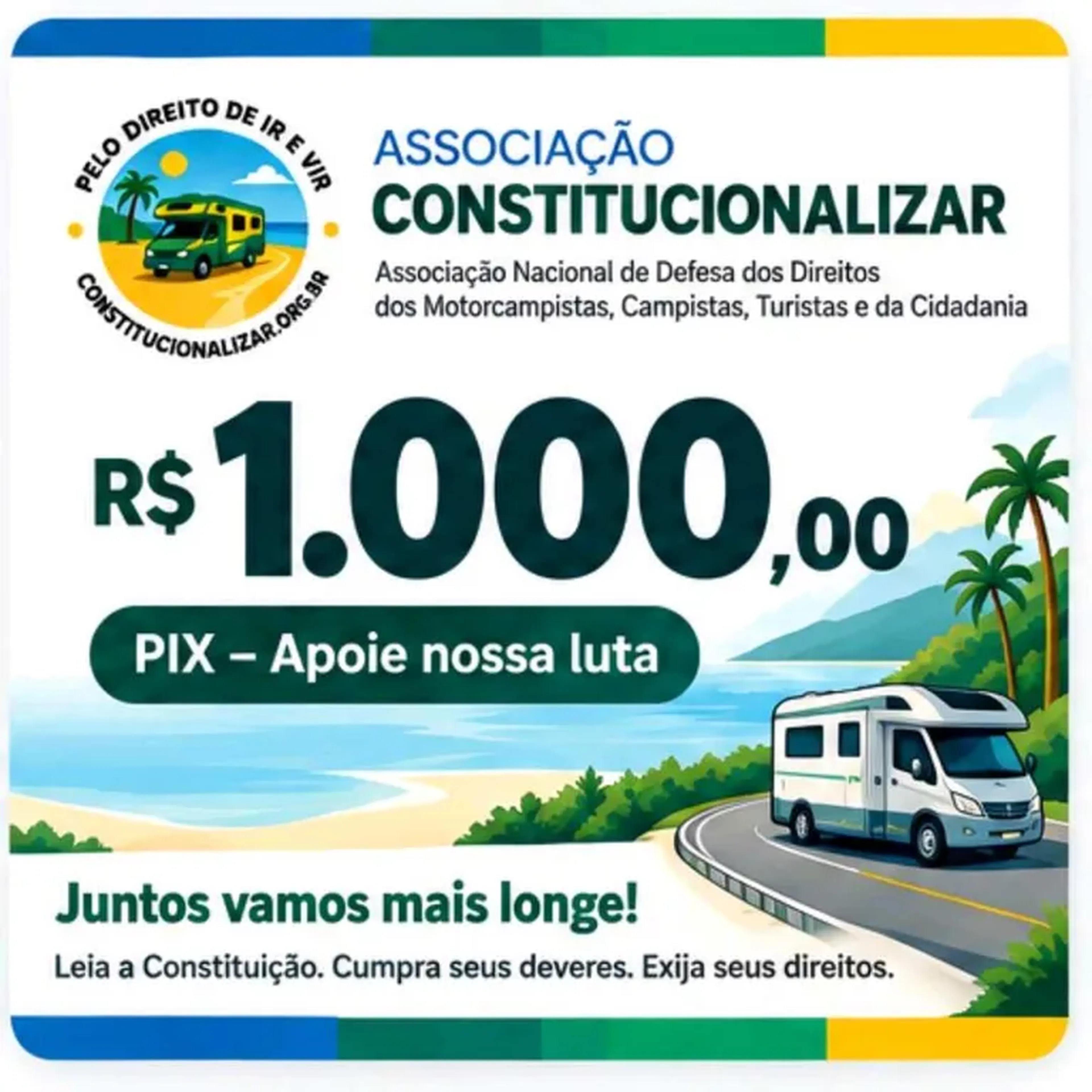 Pix 1.000,00 reais Associação Constitucionalizar imagem