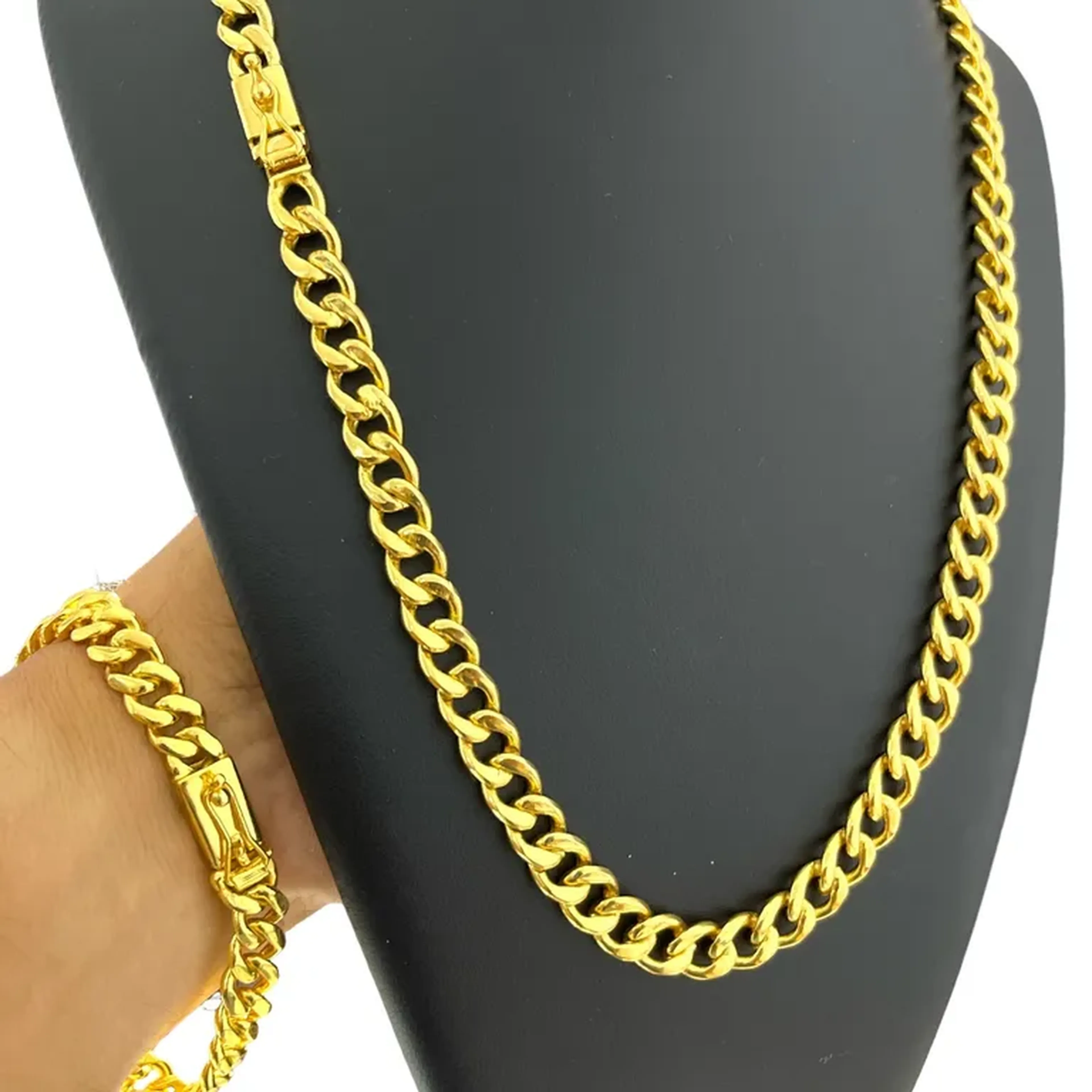 Cordão + pulseira Pitbull 8mm banhado a ouro 18k imagem