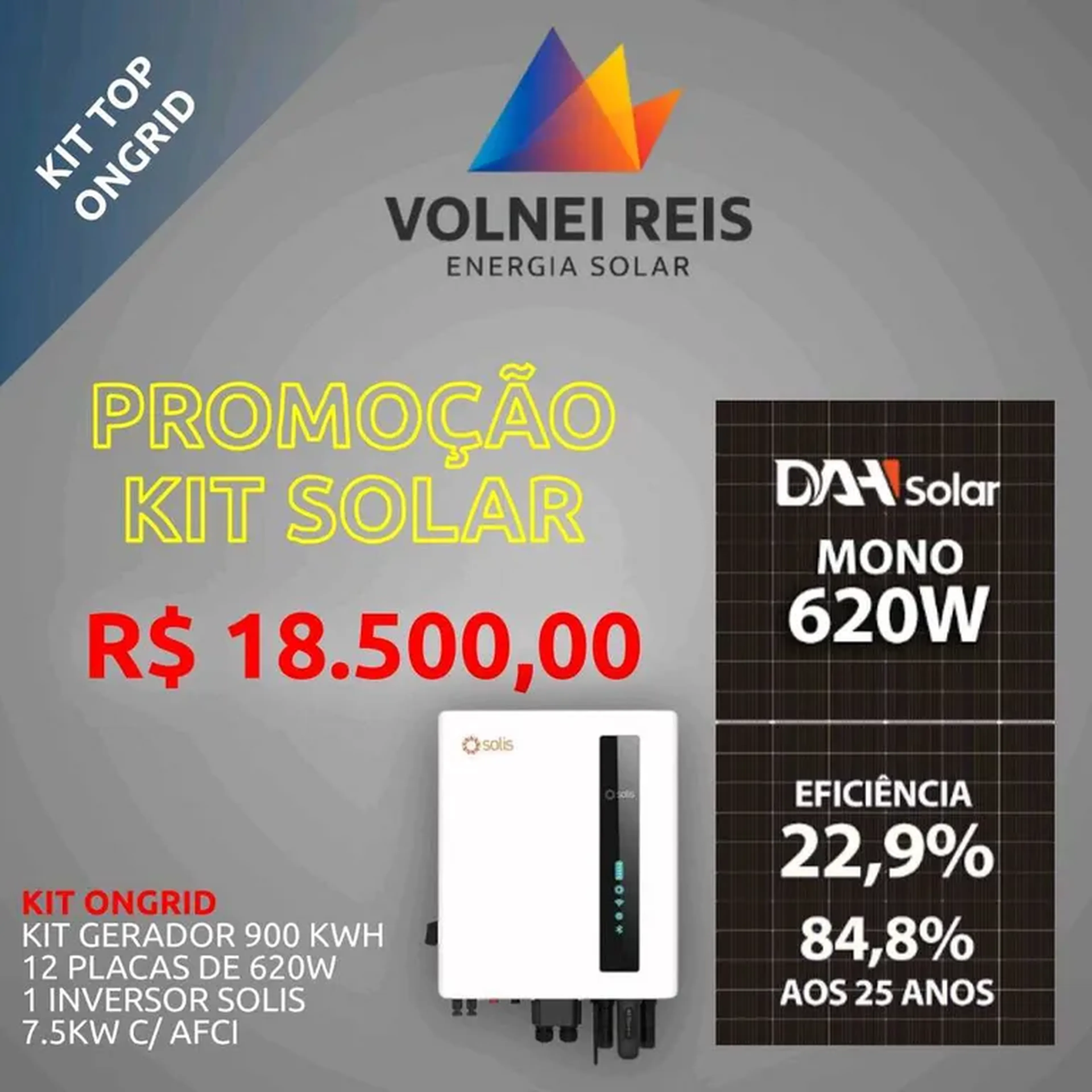 kit energia Ongrid Solís 900kwh imagem