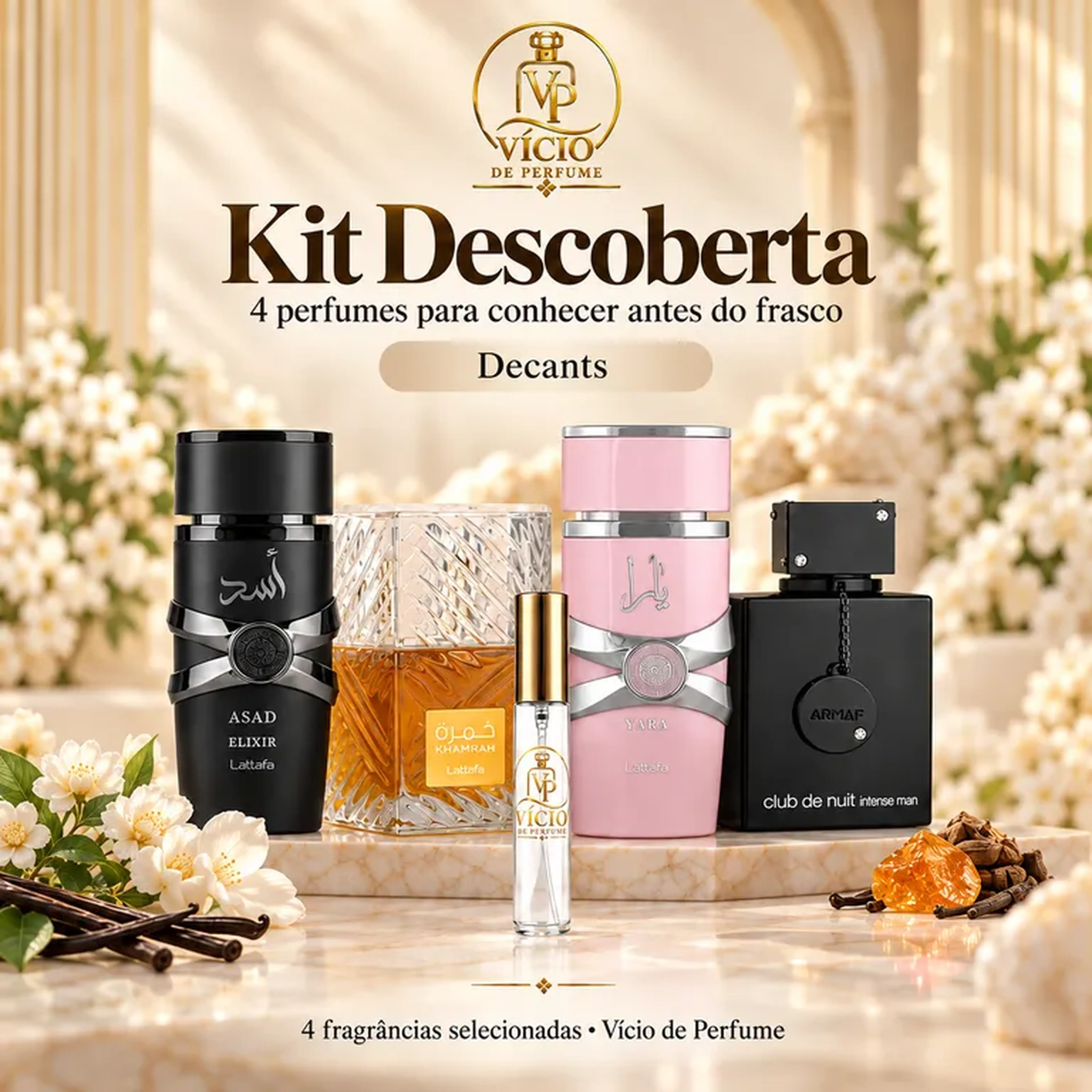Kit Descoberta 4 Decants 5 ml – Asad Elixir, Khamrah, Yara e Clu imagem