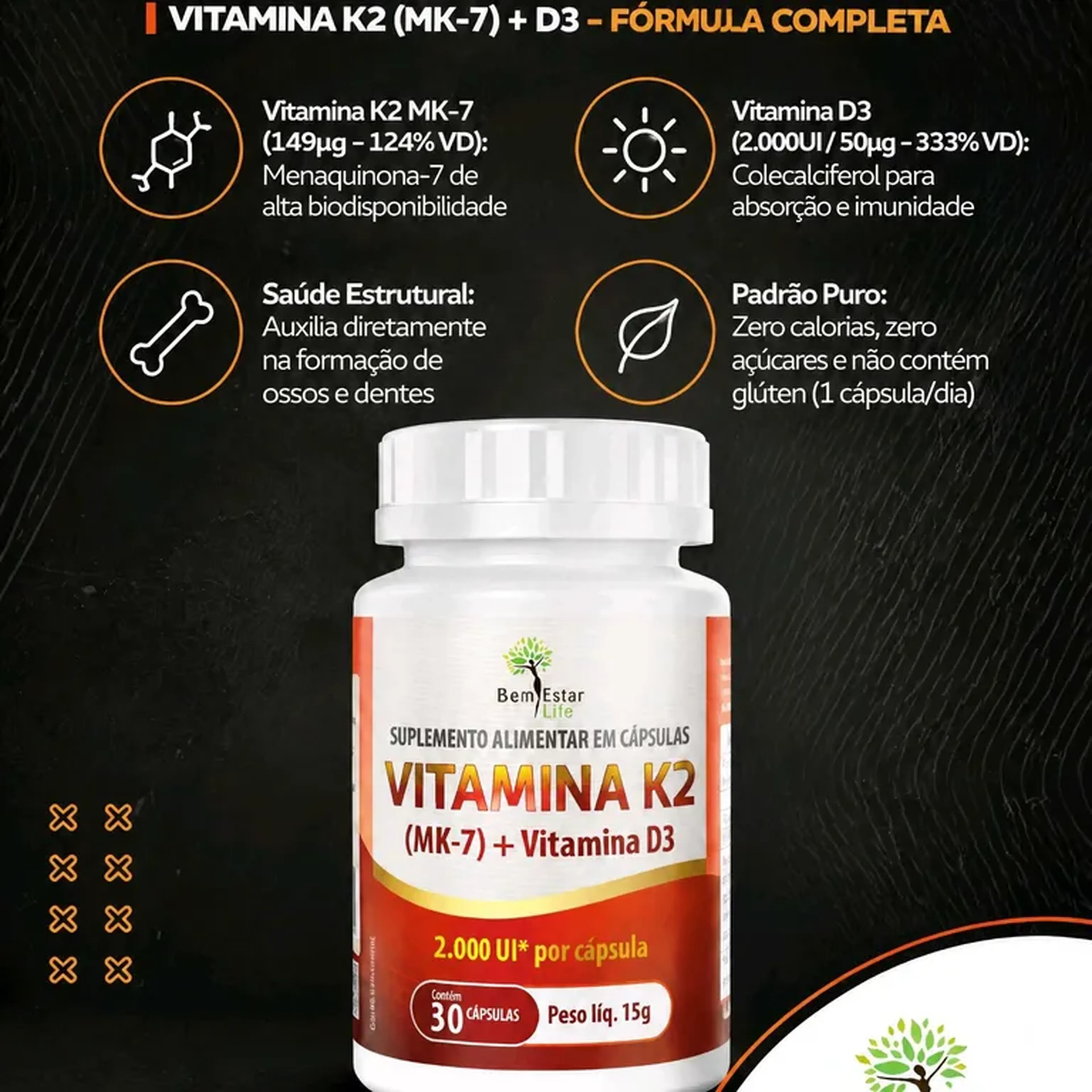 Vitamina K2 (MK-7) + Vitamina D3 imagem