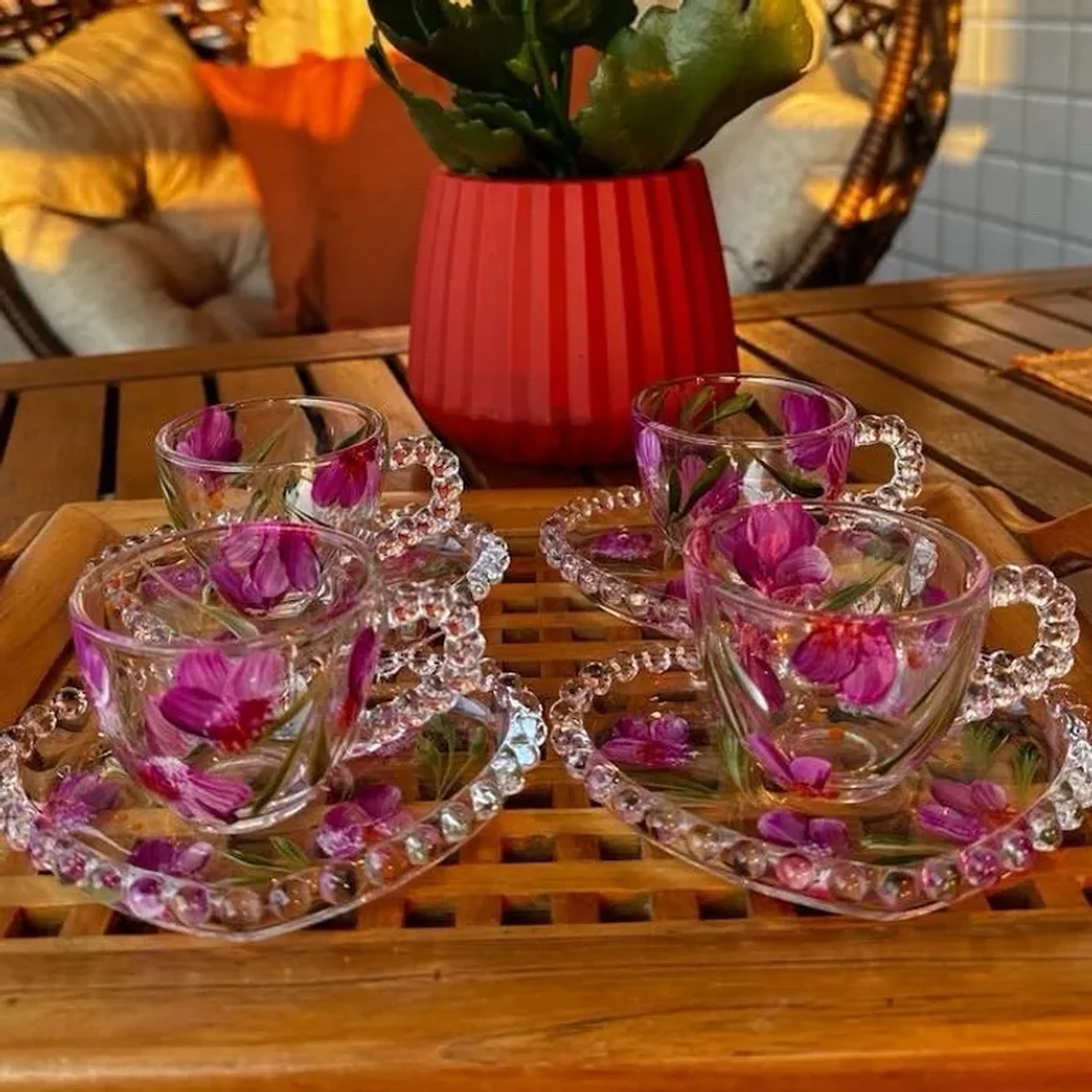 Conjunto Xícaras de Café Florais Pintadas à Mão imagem