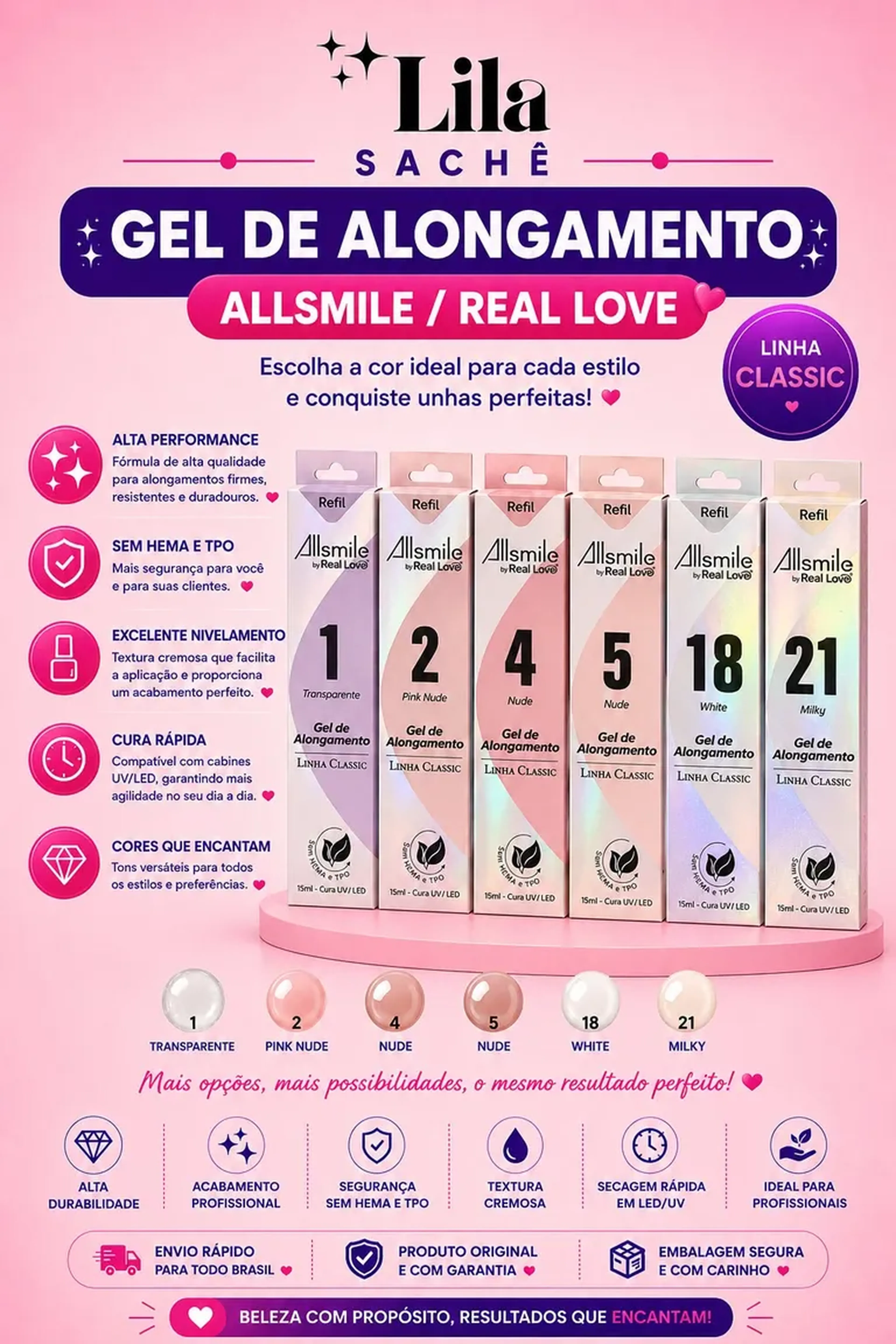 Sachê Gel de Alongamento - (04 Nude) Allsmile-Real Love 15ml imagem