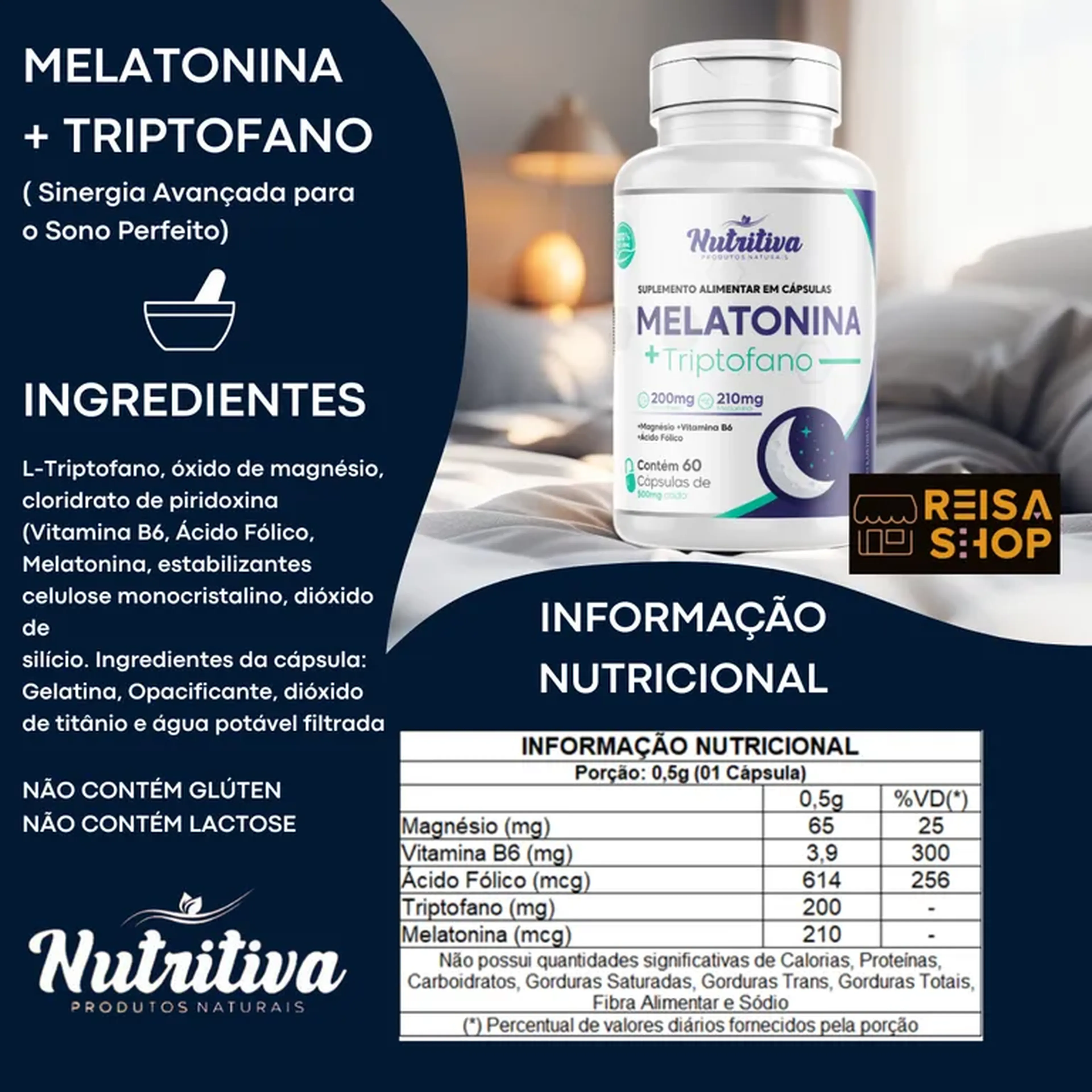 Melatonina + Triptofano 60 Cápsulas imagem