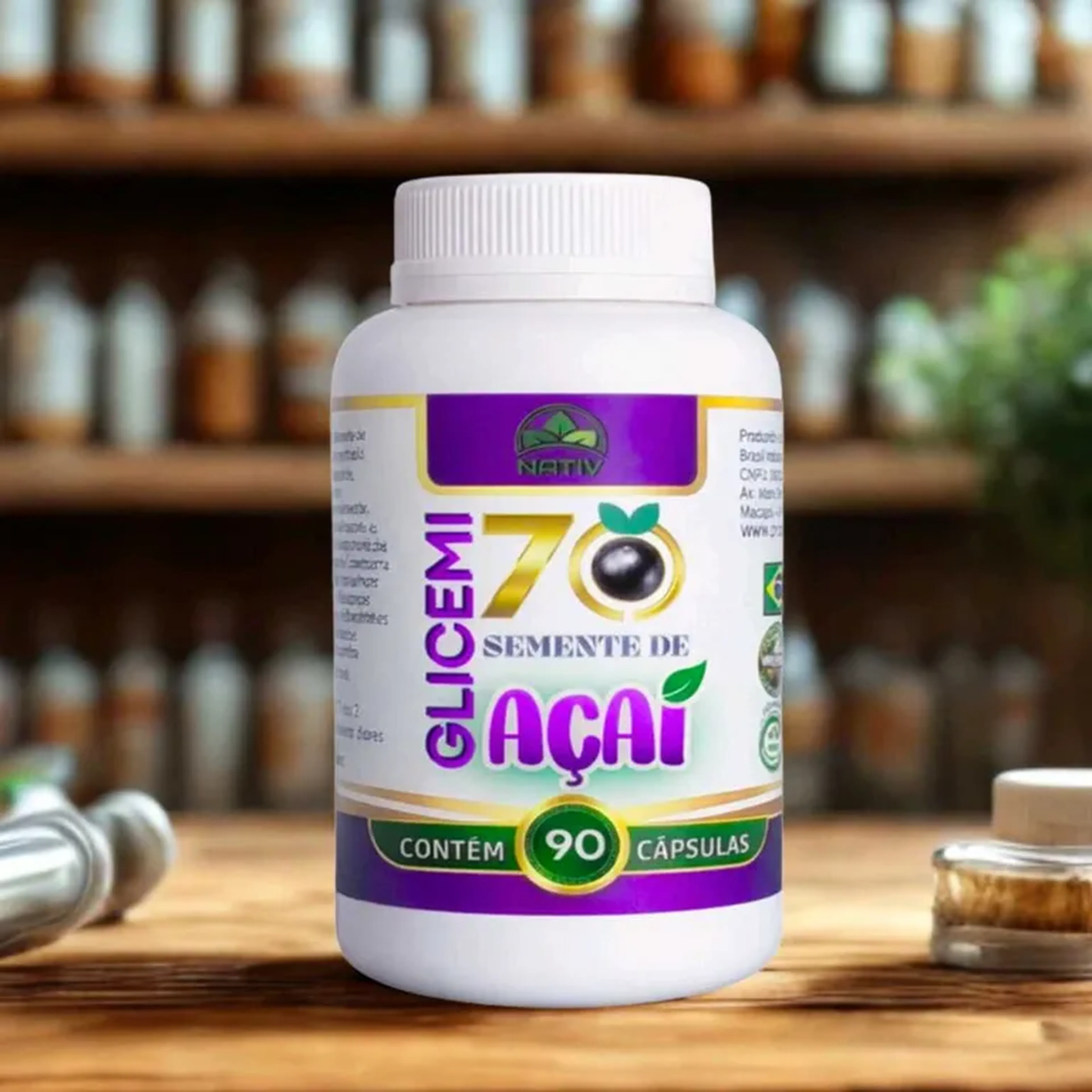 Glicemi70 Semente de açaí em cápsulas frasco com 90 cápsulas imagem
