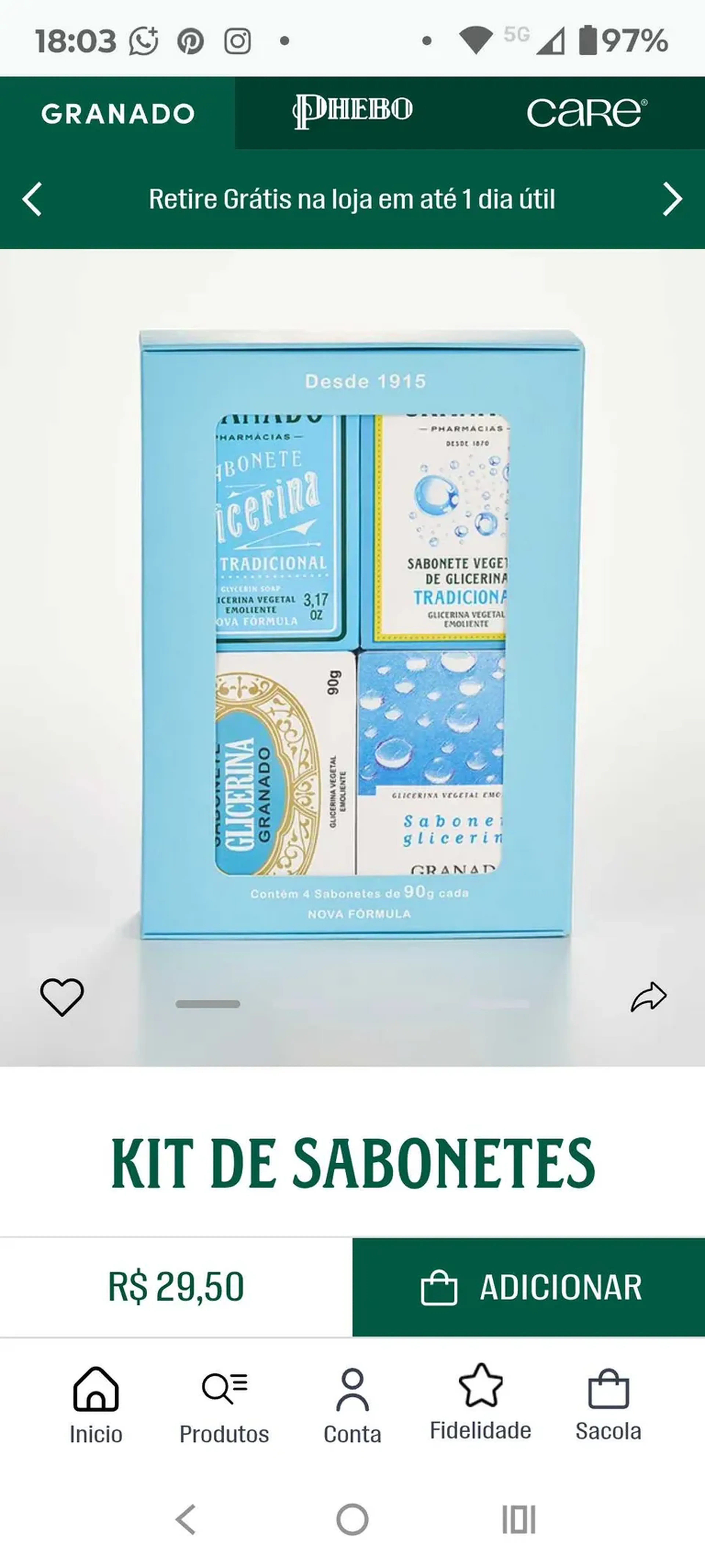 Kit de Sabonetes Histórico Glicerina Tradicional Granado 4 d 90g imagem